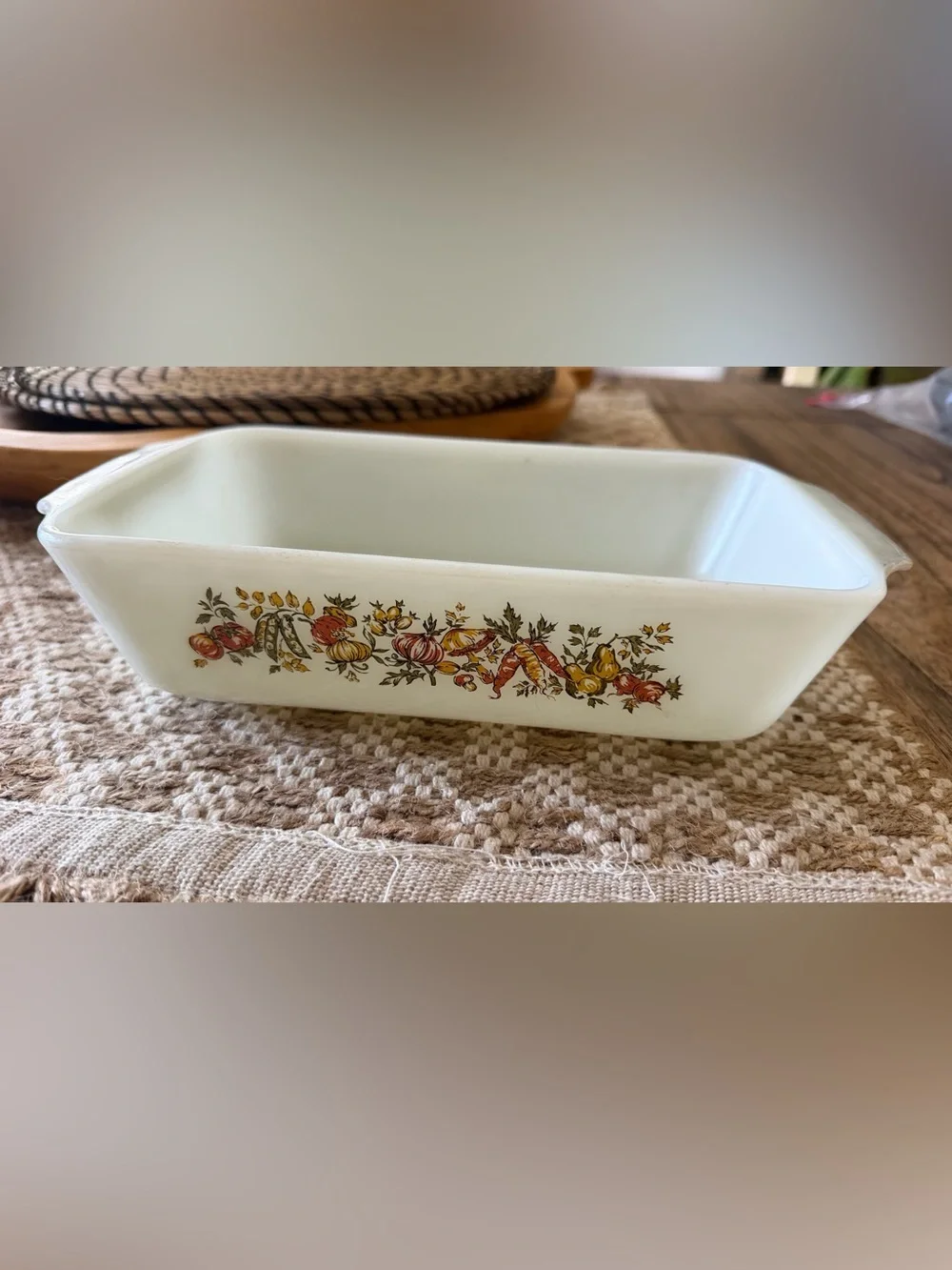 Vintage ANCHOR HOCKING FIRE KING LOAF PAN 441 ONE QUART VEGETABLE HARVEST 5 X 9